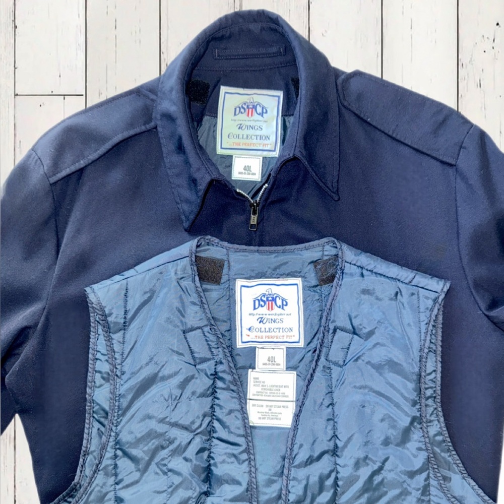 DSCP Wings Navy Blue Bomber Jacket Size 40L w/ Removable Quilted Liner